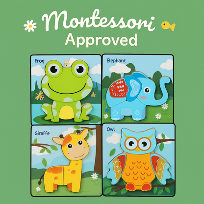 WO™ Montessori Wooden Puzzle Set for Toddlers — 6-Piece Set