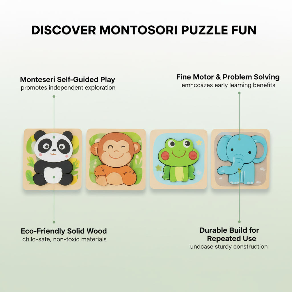 WO™ Montessori Wooden Puzzle Set for Toddlers — 6-Piece Set